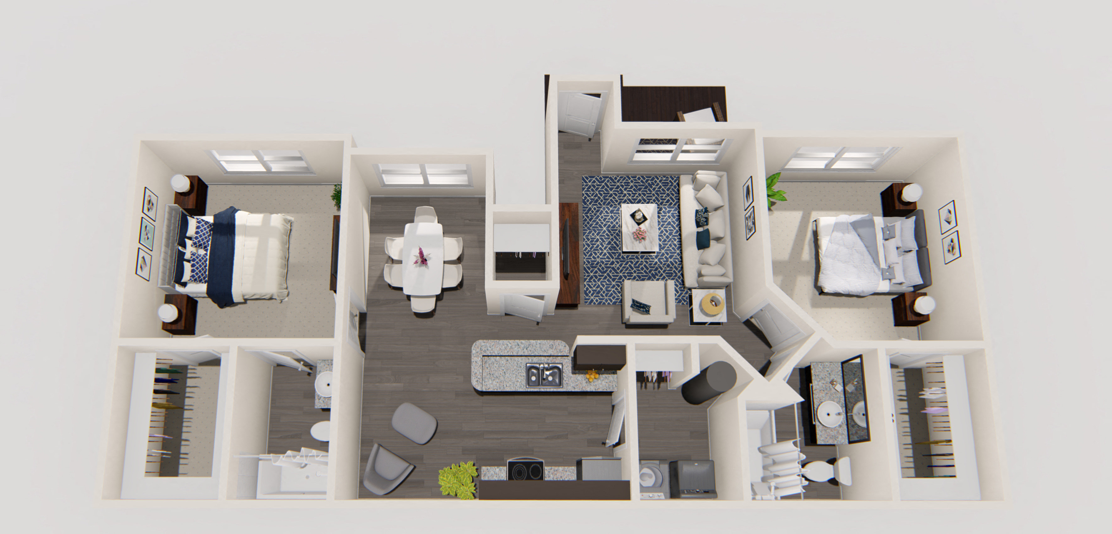 Floor plan for 2 beds, 2 baths, 1102 sqft